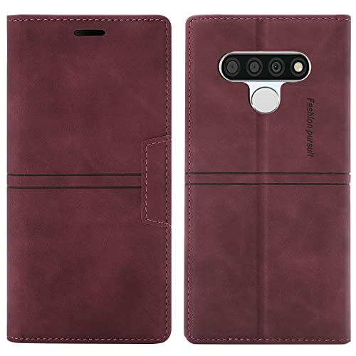 OKZone Kompatibel mit LG Stylo 6/LG K71 Hülle, Handyhülle Wallet PU Leder Kartenfach Magnet Klappbar Schutzhülle LG Stylo 6/LG K71 Handy Hüllen Flip Case Cover Stoßfest Klapphülle Etui (Rot) von OKZone