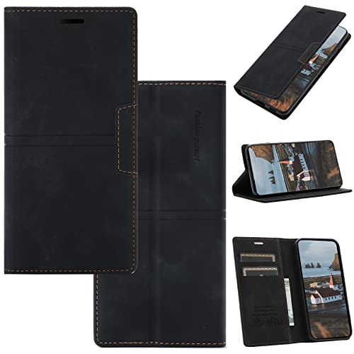 OKZone Kompatibel mit Motorola Moto E7 Hülle, Handyhülle Wallet PU Leder Kartenfach Magnet Klappbar Schutzhülle Motorola Moto E7 Handy Hüllen Flip Case Cover Stoßfest Klapphülle Etui (Schwarz) von OKZone