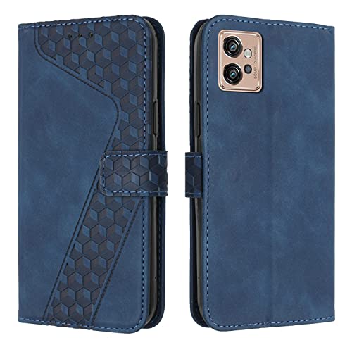 OKZone Kompatibel mit Motorola Moto G32 Hülle, PU Leder Handyhülle Tasche Wallet Schutzhülle Motorola Moto G32, Flip Cover Klappbar Stoßfeste Etui mit Magnet Kartenfach TPU Lederhülle (Blau) von OKZone