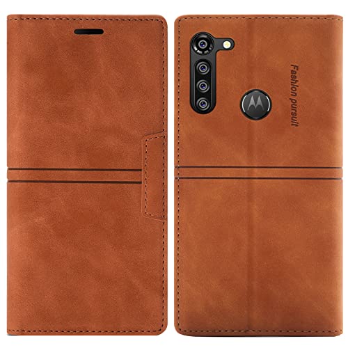 OKZone Kompatibel mit Motorola Moto G8 Hülle, Handyhülle Wallet PU Leder Kartenfach Magnet Klappbar Schutzhülle Motorola Moto G8 Handy Hüllen Flip Handytasche Case Cover Stoßfest Klapphülle (Braun) von OKZone