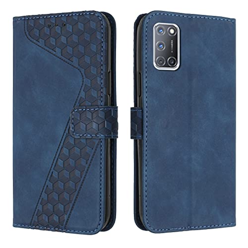 OKZone Kompatibel mit Oppo A52/A72/A92 Hülle, PU Leder Handyhülle Tasche Wallet Schutzhülle Oppo A52/A72/A92, Flip Cover Klappbar Brieftasche Etui mit Magnet Kartenfach TPU Lederhülle (Blau) von OKZone