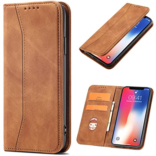 OKZone Kompatibel mit Oppo Realme C11 Hülle, Magnet Leder Tasche Handyhülle, Kartenfächer Oppo Realme C11 Schutzhülle, [Premium PU Leder] Flip Klappbare Stoßfeste Magnetische Standfunktion (Khaki) von OKZone