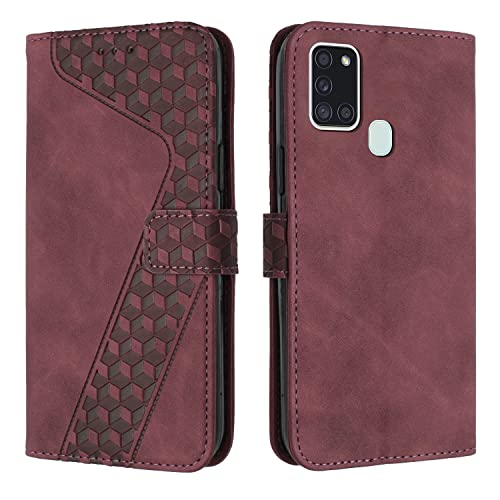 OKZone Kompatibel mit Samsung Galaxy A21S Hülle, Handyhülle Samsung A21S, PU Leder Tasche Wallet Schutzhülle Galaxy A21S, Flip Cover Klappbar Brieftasche Etui mit Magnet TPU Lederhülle (Rot) von OKZone