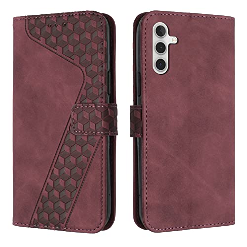 OKZone Kompatibel mit Samsung Galaxy A24 4G Hülle, PU Leder Handyhülle Tasche Wallet Schutzhülle Samsung A24 4G, Flip Cover Klappbar Brieftasche Etui mit Magnet Kartenfach TPU Lederhülle (Rot) von OKZone