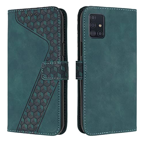 OKZone Kompatibel mit Samsung Galaxy A51 5G Hülle, Handyhülle Samsung A51 5G, PU Leder Tasche Wallet Schutzhülle Galaxy A51 5G, Flip Cover Klappbar Etui mit Magnet Kartenfach TPU Lederhülle (Zyan) von OKZone