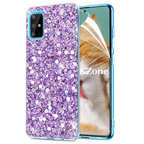 OKZone Kompatibel mit Samsung Galaxy A71 Hülle [mit HD-Schutzfolie], Glitzer Design Weich Case Schutzhülle Handy Tasche Rückseite Hülle Etui Cover TPU Bumper Schale für Samsung Galaxy A71 (Lila) von OKZone