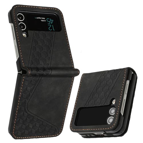 OKZone Kompatibel mit Samsung Galaxy Z Flip 3 Hülle, Handyhülle Samsung Z Flip 3, PU Leder Tasche Schutzhülle Flip Cover Klappbar Klapphülle Etui mit Silikon Bumper 360 Grad Lederhülle (Schwarz) von OKZone