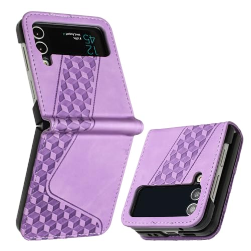 OKZone Kompatibel mit Samsung Galaxy Z Flip 4 Hülle, Handyhülle Samsung Z Flip 4, PU Leder Tasche Schutzhülle Flip Cover Klappbar Klapphülle Etui mit Silikon Bumper 360 Grad Lederhülle (Violett) von OKZone