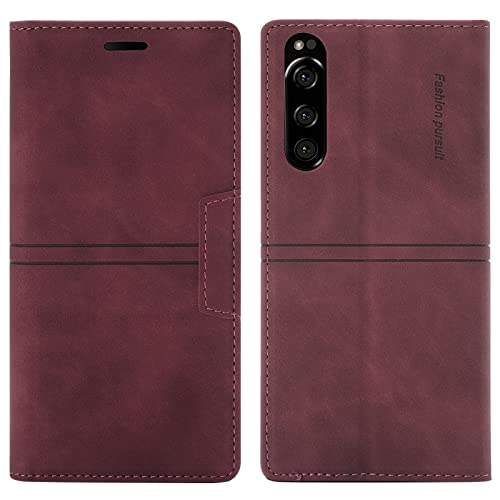 OKZone Kompatibel mit Sony Xperia 1 II Hülle, Handyhülle Wallet PU Leder Kartenfach Magnet Klappbar Schutzhülle Sony Xperia 1 II Handy Hüllen Flip Case Cover Stoßfest Klapphülle Etui (Rot) von OKZone