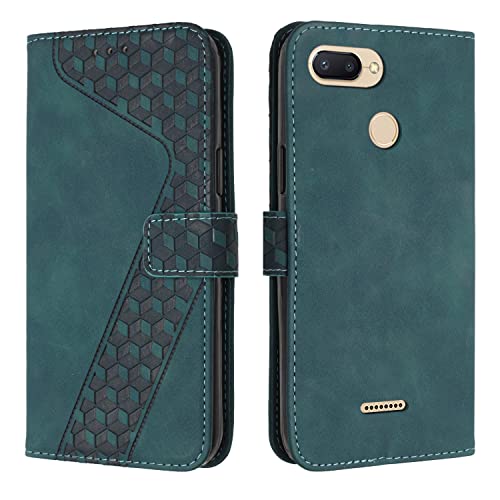 OKZone Kompatibel mit Xiaomi Redmi 6/6A Hülle, PU Leder Handyhülle Tasche Wallet Schutzhülle Xiaomi Redmi 6/6A, Flip Cover Klappbar Brieftasche Etui mit Magnet Kartenfach TPU Lederhülle (Zyan) von OKZone