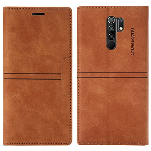 OKZone Kompatibel mit Xiaomi Redmi 9 Hülle, Handyhülle Wallet PU Leder Kartenfach Magnet Klappbar Schutzhülle Xiaomi Redmi 9 Handy Hüllen Flip Handytasche Case Cover Stoßfest Klapphülle (Braun) von OKZone