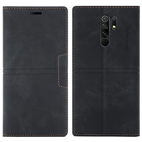 OKZone Kompatibel mit Xiaomi Redmi 9 Hülle, Handyhülle Wallet PU Leder Kartenfach Magnet Klappbar Schutzhülle Xiaomi Redmi 9 Handy Hüllen Flip Handytasche Case Cover Stoßfest Klapphülle (Schwarz) von OKZone