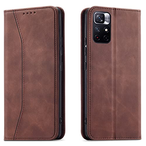 OKZone Kompatibel mit Xiaomi Redmi Note 11 Pro 4G / 5G Hülle, Magnet Leder Tasche Handyhülle, Kartenfächer Schutzhülle, [Premium PU Leder] Flip Klappbare Magnetische Standfunktion (Braun) von OKZone