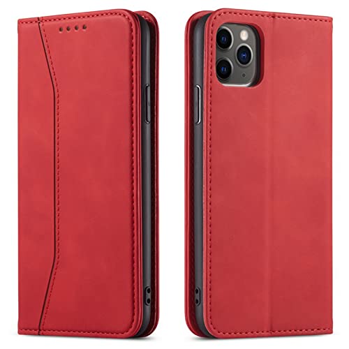 OKZone Kompatibel mit iPhone 12 Pro Max (6,7 Zoll) Hülle, Magnet Leder Tasche Handyhülle, Kartenfächer Schutzhülle, [Premium PU Leder] Flip Klappbare Stoßfeste Magnetische Standfunktion (Rot) von OKZone