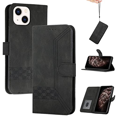 OKZone Kompatibel mit iPhone 13 Hülle, Handyhülle für iPhone 13 (6,1 Zoll), PU Leder Wallet Schutzhülle Magnetisch Lederhülle, Klapphülle Tasche Flip Case Cover Handytasche Etui (Schwarz) von OKZone