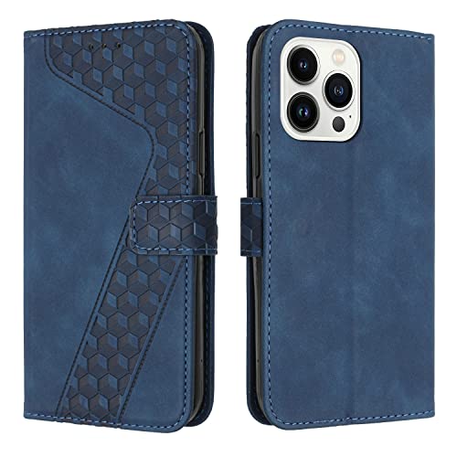 OKZone Kompatibel mit iPhone 13 Pro Hülle, PU Leder Handyhülle Tasche Wallet Schutzhülle iPhone 13 Pro (6,1 Zoll), Flip Cover Klappbar Stoßfeste Etui mit Magnet Kartenfach TPU Lederhülle (Blau) von OKZone