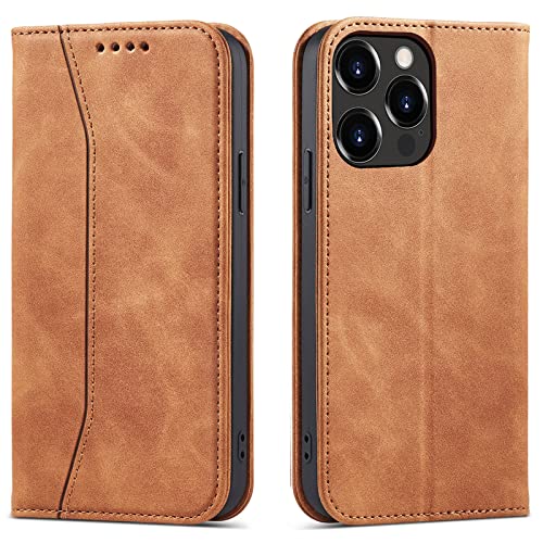 OKZone Kompatibel mit iPhone 13 Pro Max (6,7 Zoll) Hülle, Magnet Leder Tasche Handyhülle, Kartenfächer Schutzhülle, [Premium PU Leder] Flip Klappbare Stoßfeste Magnetische Standfunktion (Khaki) von OKZone