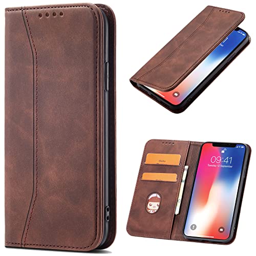 OKZone Kompatibel mit iPhone 15 Pro Max Hülle, Magnet Leder Tasche Handyhülle, Kartenfächer Schutzhülle, [Premium PU Leder] Flip Klappbare Stoßfeste Magnetische Standfunktion (Braun) von OKZone
