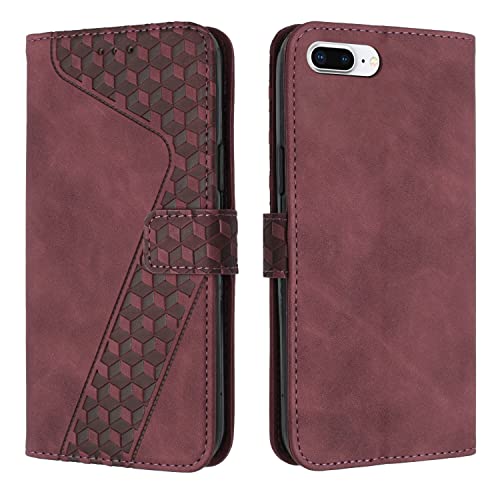 OKZone Kompatibel mit iPhone 6S/6 Plus Hülle, PU Leder Handyhülle Tasche Wallet Schutzhülle iPhone 6S/6 Plus (5,5 Zoll), Flip Cover Klappbar Etui mit Magnet Kartenfach TPU Lederhülle (Rot) von OKZone