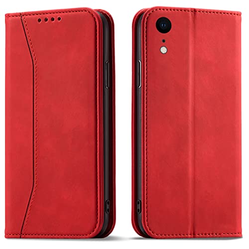 OKZone Kompatibel mit iPhone XR (6,1 Zoll) Hülle, Magnet Leder Tasche Handyhülle, Kartenfächer iPhone XR Schutzhülle, [Premium PU Leder] Flip Klappbare Stoßfeste Magnetische Standfunktion (Rot) von OKZone