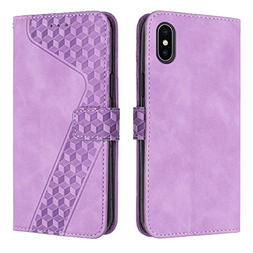 OKZone Kompatibel mit iPhone XS/X Hülle, PU Leder Handyhülle Tasche Wallet Schutzhülle iPhone XS/X (5,8 Zoll), Flip Cover Klappbar Brieftasche Etui mit Magnet Kartenfach TPU Lederhülle (Violett) von OKZone