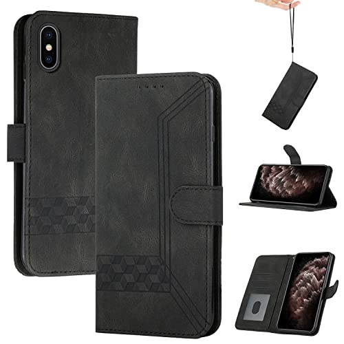 OKZone Kompatibel mit iPhone XS/iPhone X Hülle, Handyhülle für iPhone XS/X (5,8 Zoll), PU Leder Wallet Schutzhülle Magnetisch, Klapphülle Tasche Flip Case Cover Handytasche Etui (Schwarz) von OKZone