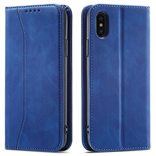 OKZone Kompatibel mit iPhone XS Max (6,5 Zoll) Hülle, Magnet Leder Tasche Handyhülle, Kartenfächer Schutzhülle, [Premium PU Leder] Flip Klappbare Stoßfeste Magnetische Standfunktion (Blau) von OKZone