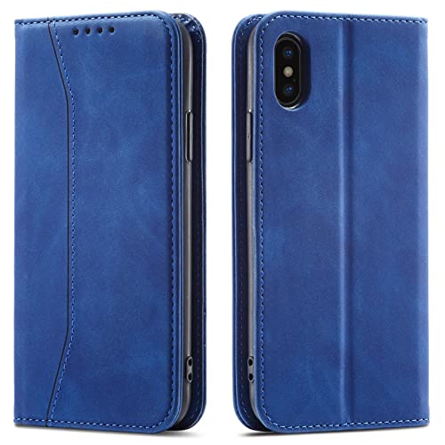 OKZone Kompatibel mit iPhone XS Max (6,5 Zoll) Hülle, Magnet Leder Tasche Handyhülle, Kartenfächer Schutzhülle, [Premium PU Leder] Flip Klappbare Stoßfeste Magnetische Standfunktion (Blau) von OKZone