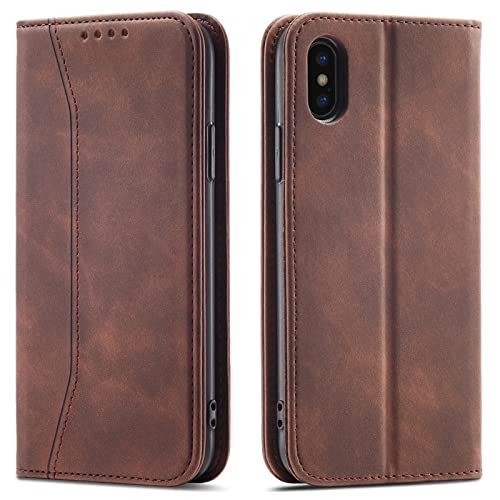 OKZone Kompatibel mit iPhone XS Max (6,5 Zoll) Hülle, Magnet Leder Tasche Handyhülle, Kartenfächer Schutzhülle, [Premium PU Leder] Flip Klappbare Stoßfeste Magnetische Standfunktion (Braun) von OKZone