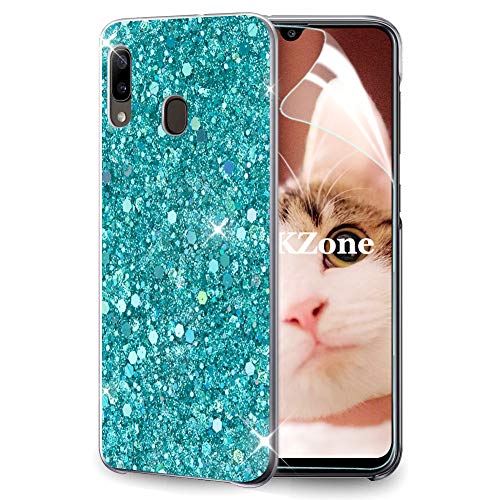 OKZone Kompatible mit Samsung Galaxy A20E Hülle [mit HD-Schutzfolie], Glitzer Design Weich TPU Bumper Case Silikon Schutzhülle Handy Tasche Rückseite Hülle Etui Cover TPU Bumper Schale (Grün) von OKZone