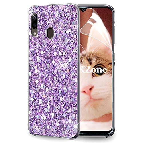 OKZone Kompatible mit Samsung Galaxy A20E Hülle [mit HD-Schutzfolie], Glitzer Design Weich TPU Bumper Case Silikon Schutzhülle Handy Tasche Rückseite Hülle Etui Cover TPU Bumper Schale (Lila) von OKZone