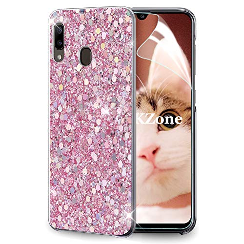 OKZone Kompatible mit Samsung Galaxy A20E Hülle [mit HD-Schutzfolie], Glitzer Design Weich TPU Bumper Case Silikon Schutzhülle Handy Tasche Rückseite Hülle Etui Cover TPU Bumper Schale (Rosa) von OKZone