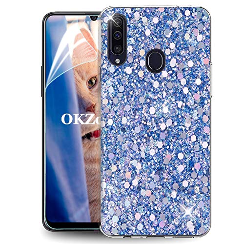 OKZone Kompatible mit Samsung Galaxy A20S Hülle [mit HD-Schutzfolie], Glitzer Design Weich TPU Bumper Case Silikon Schutzhülle Handy Tasche Rückseite Hülle Etui Cover TPU Bumper Schale (Blau) von OKZone