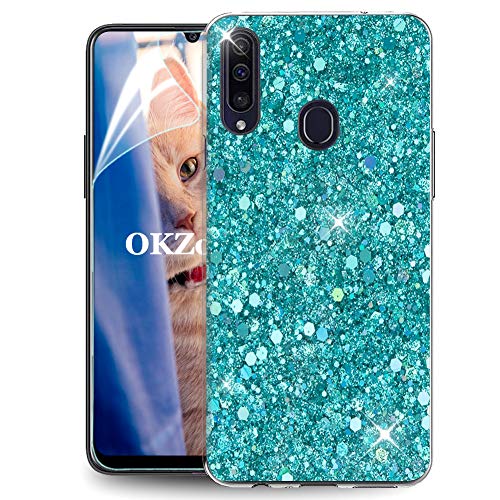 OKZone Kompatible mit Samsung Galaxy A20S Hülle [mit HD-Schutzfolie], Glitzer Design Weich TPU Bumper Case Silikon Schutzhülle Handy Tasche Rückseite Hülle Etui Cover TPU Bumper Schale (Grün) von OKZone
