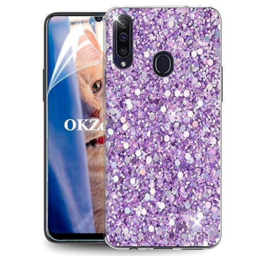 OKZone Kompatible mit Samsung Galaxy A20S Hülle [mit HD-Schutzfolie], Glitzer Design Weich TPU Bumper Case Silikon Schutzhülle Handy Tasche Rückseite Hülle Etui Cover TPU Bumper Schale (Lila) von OKZone