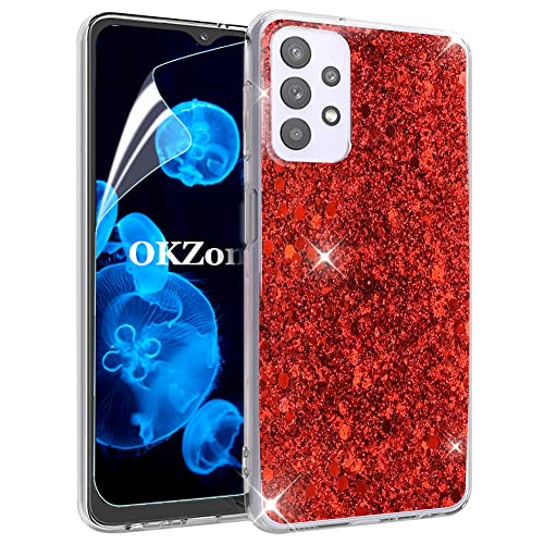 OKZone Kompatible mit Samsung Galaxy A32 5G Hülle [mit HD-Schutzfolie], Glitzer Design Weich TPU Bumper Case Silikon Schutzhülle Handy Tasche Rückseite Hülle Etui Cover TPU Bumper Schale (Rot) von OKZone