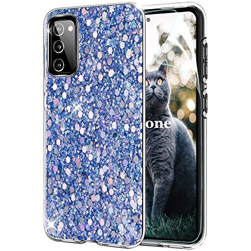 OKZone Kompatible mit Samsung Galaxy S20 FE Hülle [mit HD-Schutzfolie], Glitzer Design Weich TPU Bumper Case Silikon Schutzhülle Handy Tasche Rückseite Hülle Etui Cover TPU Bumper Schale (Blau) von OKZone