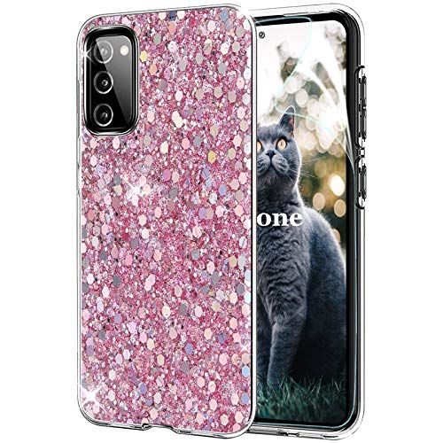 OKZone Kompatible mit Samsung Galaxy S20 FE Hülle [mit HD-Schutzfolie], Glitzer Design Weich TPU Bumper Case Silikon Schutzhülle Handy Tasche Rückseite Hülle Etui Cover TPU Bumper Schale (Rosa) von OKZone