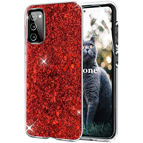 OKZone Kompatible mit Samsung Galaxy S20 FE Hülle [mit HD-Schutzfolie], Glitzer Design Weich TPU Bumper Case Silikon Schutzhülle Handy Tasche Rückseite Hülle Etui Cover TPU Bumper Schale (Rot) von OKZone