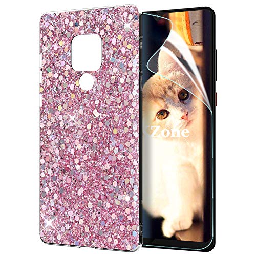 OKZone Mate 20X Hülle [mit HD-Schutzfolie], Glitzer Bling Design Weich TPU Bumper Case Silikon Schutzhülle Handy Tasche Rückseite TPU Bumper Schale für Mate 20X (Rosa) von OKZone