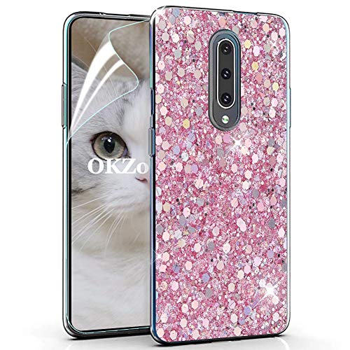 OKZone OnePlus 7 Pro Hülle [mit HD-Schutzfolie], Luxus Glitzer Bling Design Weich TPU Bumper Case Silikon Schutzhülle Handy Tasche Rückseite TPU Bumper Schale für OnePlus 7 Pro (Rosa) von OKZone