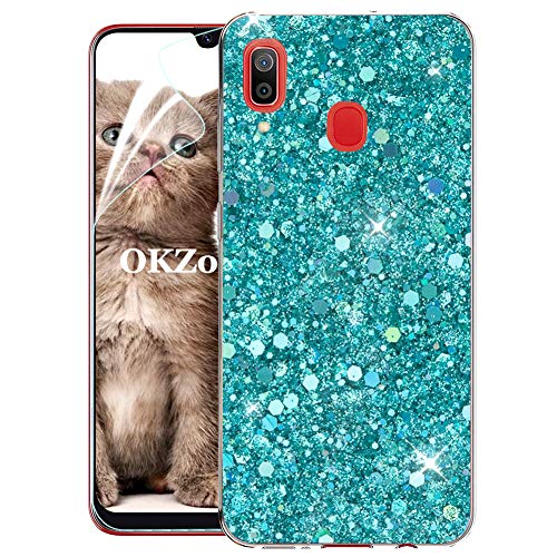 OKZone Samsung Galaxy A20 / A30 Hülle [mit HD-Schutzfolie], Luxus Glitzer Bling Design Weich TPU Bumper Case Silikon Schutzhülle Handy Tasche Rückseite TPU Bumper Schale für Galaxy A20 / A30 (Grün) von OKZone