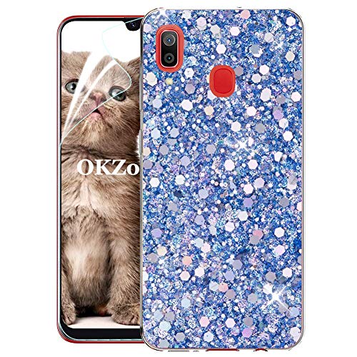 OKZone Samsung Galaxy A20 / A30 Hülle [mit HD-Schutzfolie], Luxus Glitzer Bling Design Weich TPU Bumper Case Silikon Schutzhülle Handy Tasche Rückseite TPU Bumper Schale für Galaxy A20 / A30 (Blau) von OKZone