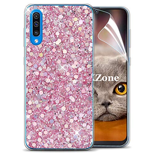 OKZone Samsung Galaxy A50 Hülle [mit HD-Schutzfolie], Luxus Glitzer Bling Design Weich TPU Bumper Case Silikon Schutzhülle Handy Tasche Rückseite TPU Bumper Schale für Galaxy A50 (Rosa) von OKZone