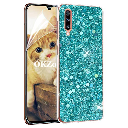 OKZone Samsung Galaxy A70 Hülle [mit HD-Schutzfolie], Luxus Glitzer Bling Design Weich TPU Bumper Case Silikon Schutzhülle Handy Tasche Rückseite TPU Bumper Schale für Galaxy A70 (Grün) von OKZone