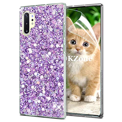 OKZone Samsung Galaxy Note 10 Plus Hülle [mit HD-Schutzfolie], Luxus Glitzer Bling Design Weich TPU Bumper Case Silikon Schutzhülle Handy Tasche Rückseite Bumper Schale für Galaxy Note 10 Plus (Lila) von OKZone