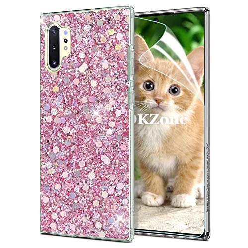 OKZone Samsung Galaxy Note 10 Plus Hülle [mit HD-Schutzfolie], Luxus Glitzer Bling Design Weich TPU Bumper Case Silikon Schutzhülle Handy Tasche Rückseite Bumper Schale für Galaxy Note 10 Plus (Rosa) von OKZone