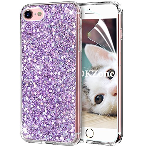 OKZone iPhone 8 Hülle,iPhone 7 Hülle, Glitzer Bling Design Weich TPU Bumper Case Silikon Schutzhülle Handy Tasche Rückseite Hülle Etui Cover TPU Bumper Schale für Apple iPhone 7/iPhone 8 (Lila) von OKZone