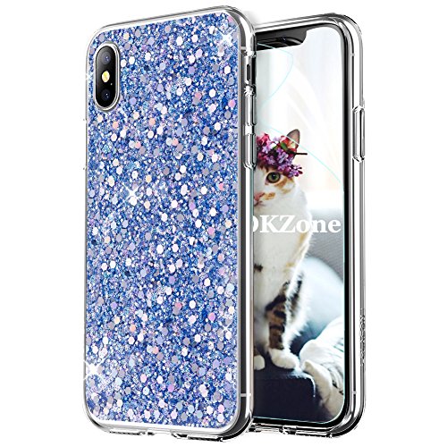 OKZone iPhone X Hülle, Luxus Glitzer Bling Designer Weich TPU Bumper Case Silikon Schutzhülle Handy Tasche Rückseite Hülle Etui Cover TPU Bumper Schale für Apple iPhone X/XS 5.8 Zoll (Blau) von OKZone
