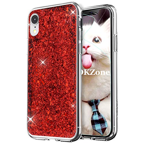 OKZone iPhone XR Hülle, Glitzer Bling[Ultra Dünn] Design Weich TPU Bumper Case Silikon Schutzhülle Handy Tasche Rückseite Hülle Etui Cover TPU Bumper Schale für Apple iPhone XR 6.1 Zoll (Rot) von OKZone
